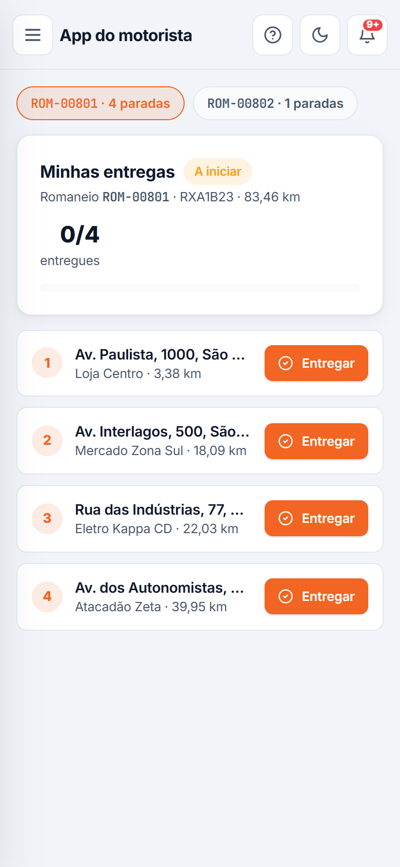 App do motorista no celular